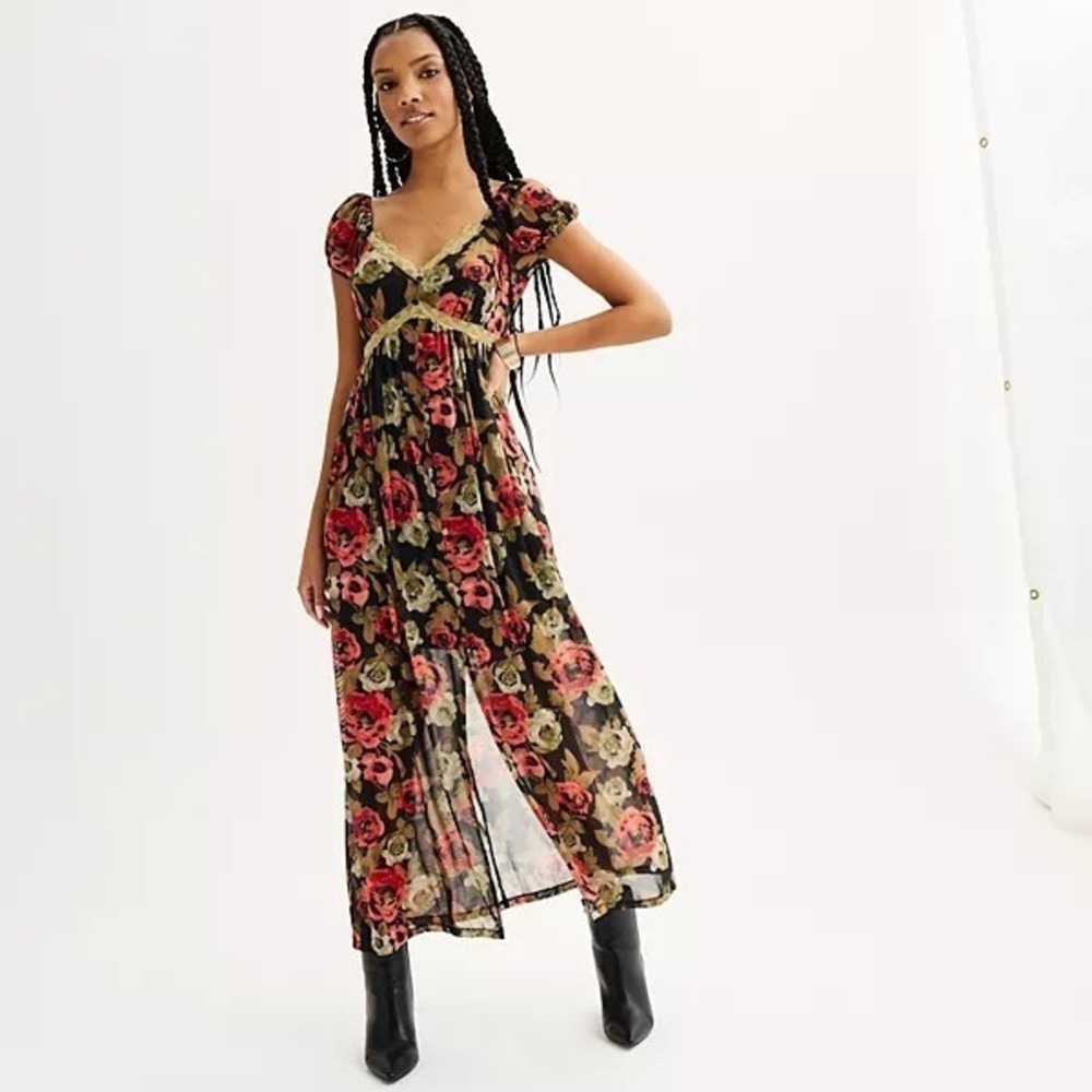 SO Maxi Dress Women S Black Romantic Boho Cottage Whimsigoth Ethereal Feminine‎
